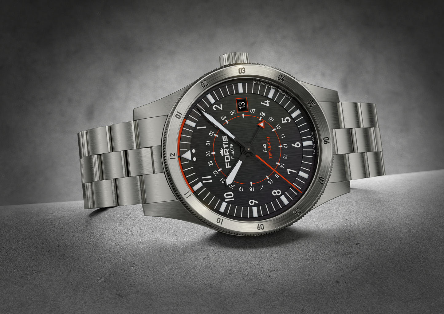 Fortis Flieger F-43 Triple-GMT Original auf Block Bracelet