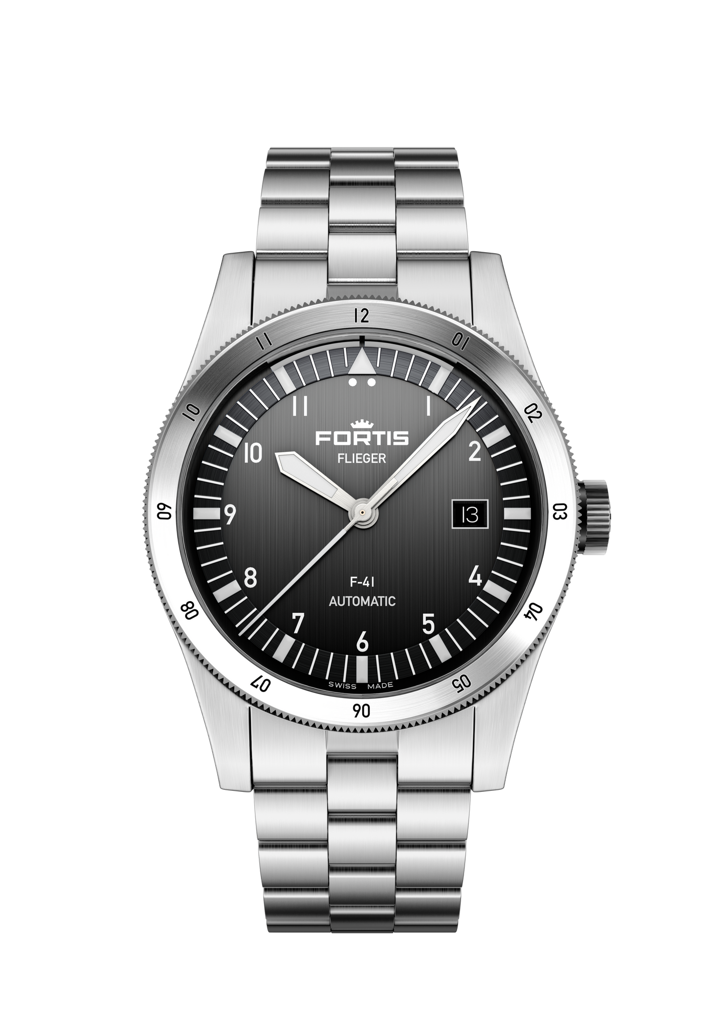 Fortis Flieger F-41 auf Block Bracelet, Black, Liberty Blue, Original, Petrol