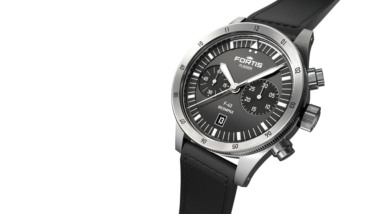 Fortis Flieger F-43 Bicompax Black auf Aviator Band