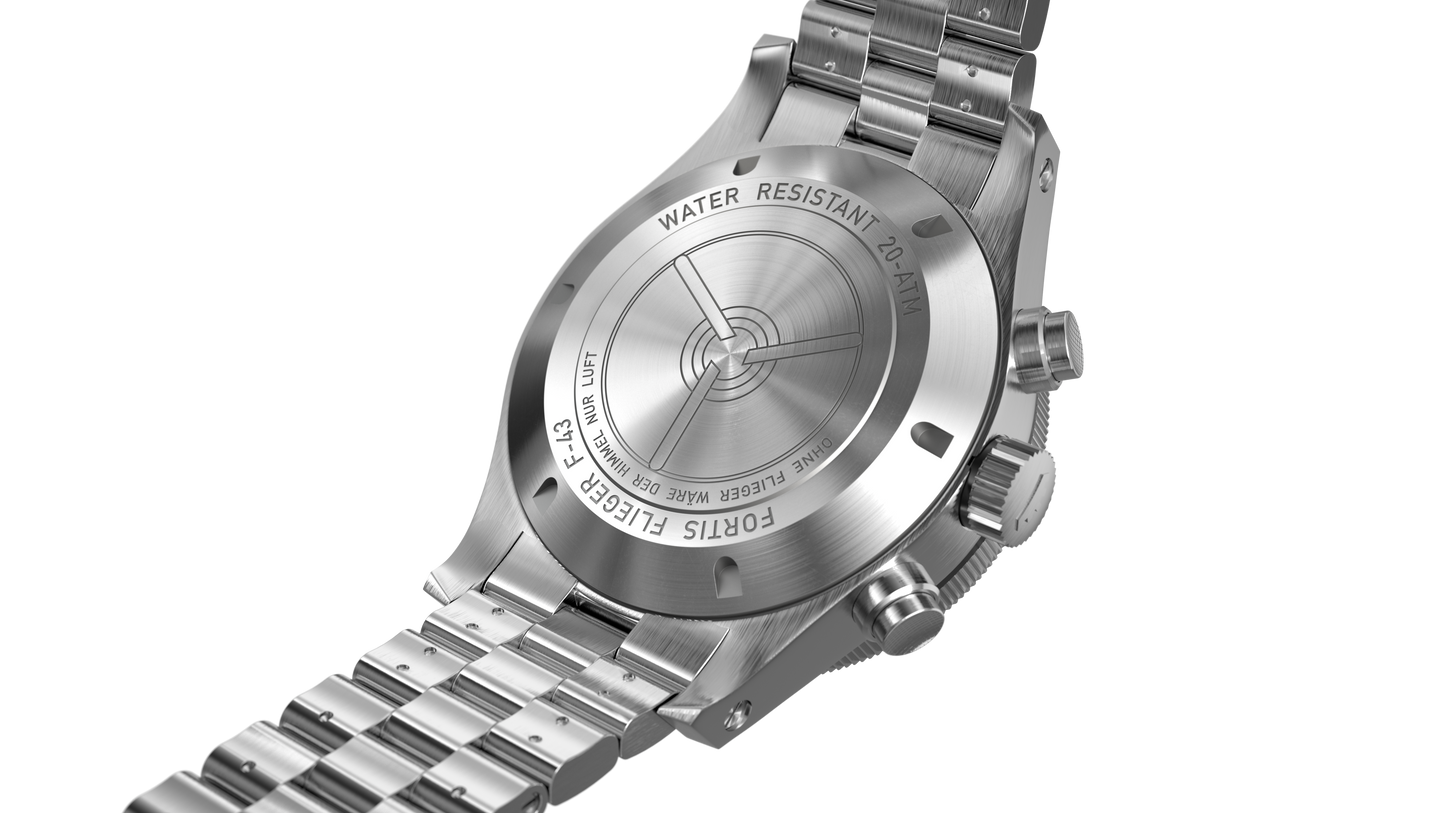 Fortis Flieger F-43 Bicompax Liberty Blue auf Block Bracelet