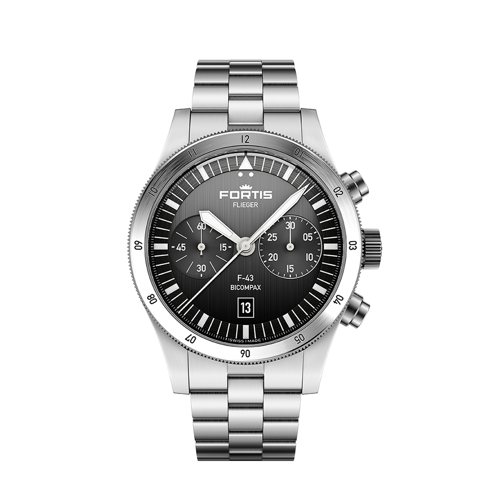 Fortis Flieger F-43 Bicompax Black auf Block Bracelet