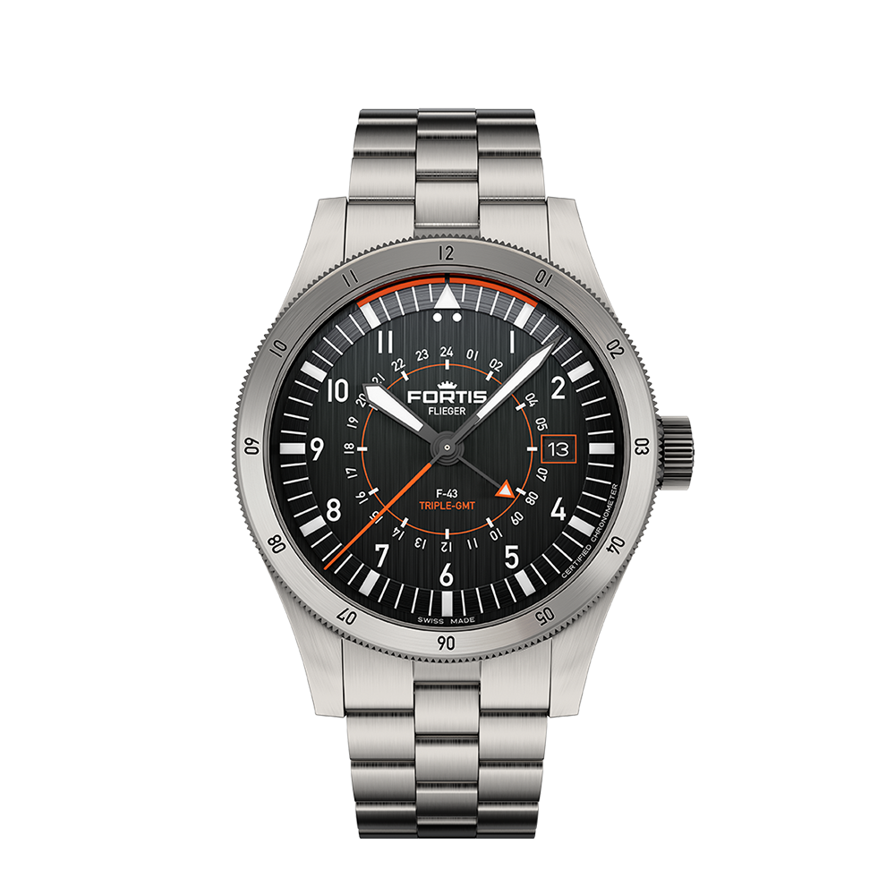Fortis Flieger F-43 Triple-GMT Original auf Block Bracelet