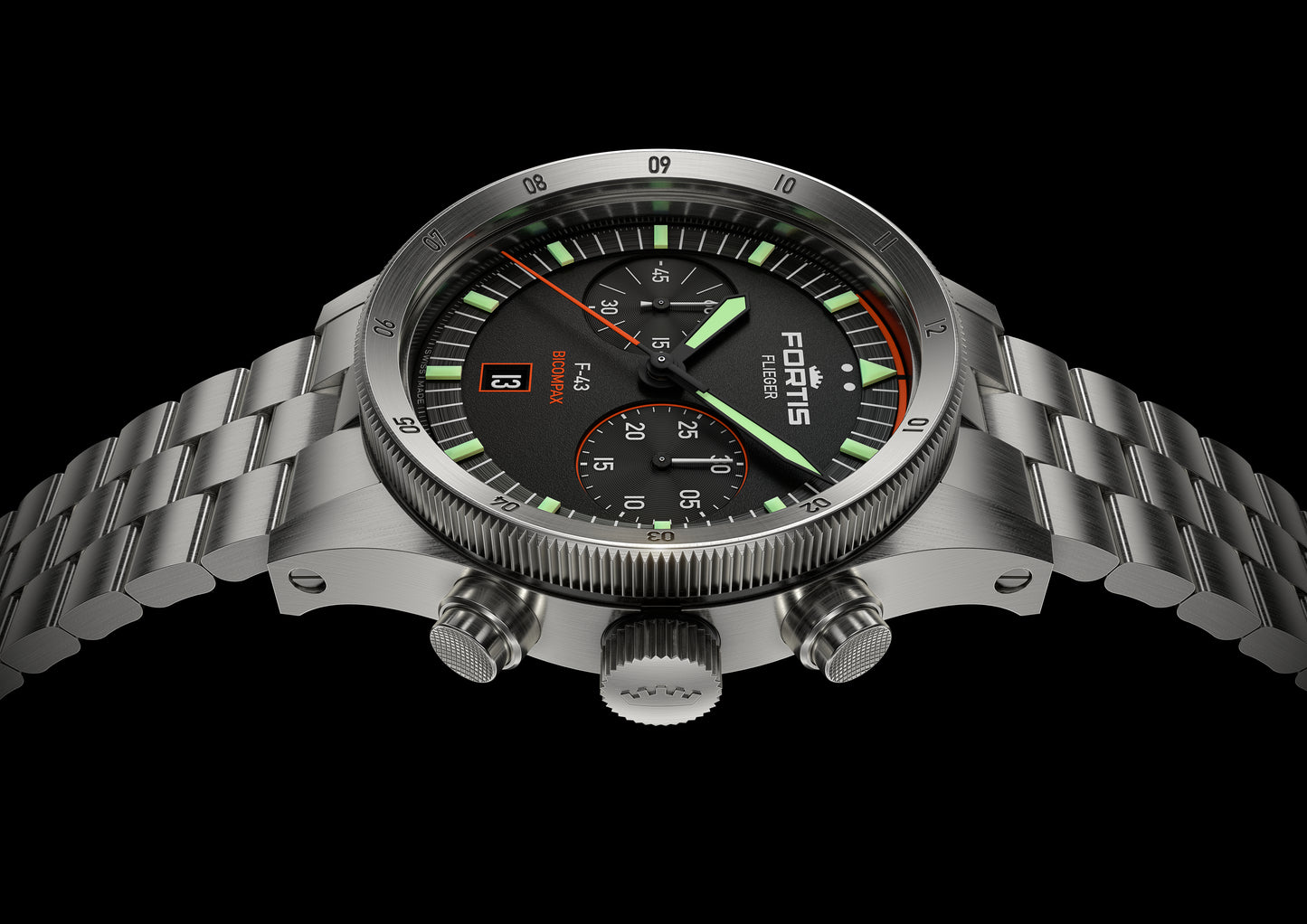 Fortis Flieger F-43 Bicompax auf Block Bracelet