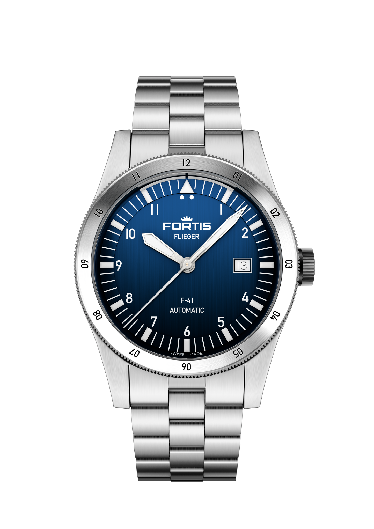 Fortis Flieger F-41 auf Block Bracelet, Black, Liberty Blue, Original, Petrol